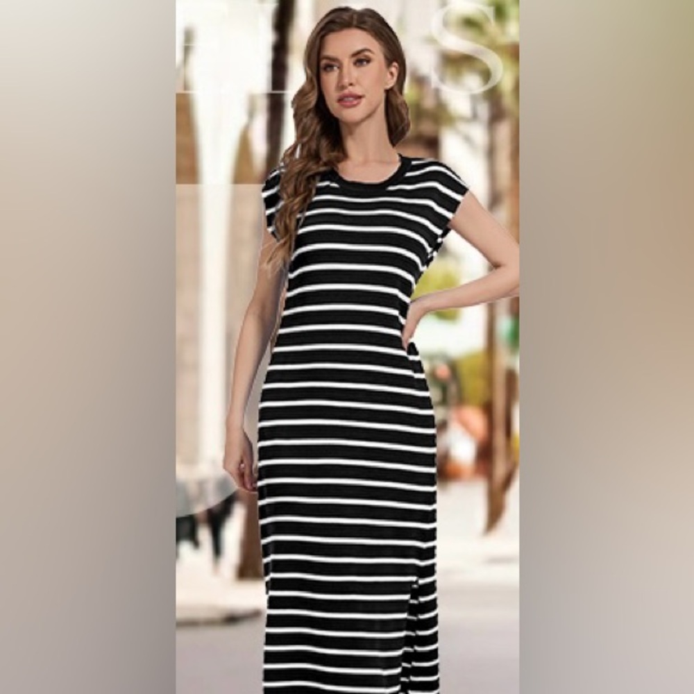 Colette Stripe Textured Maxi Dress by DRESSTELLS |Size Small